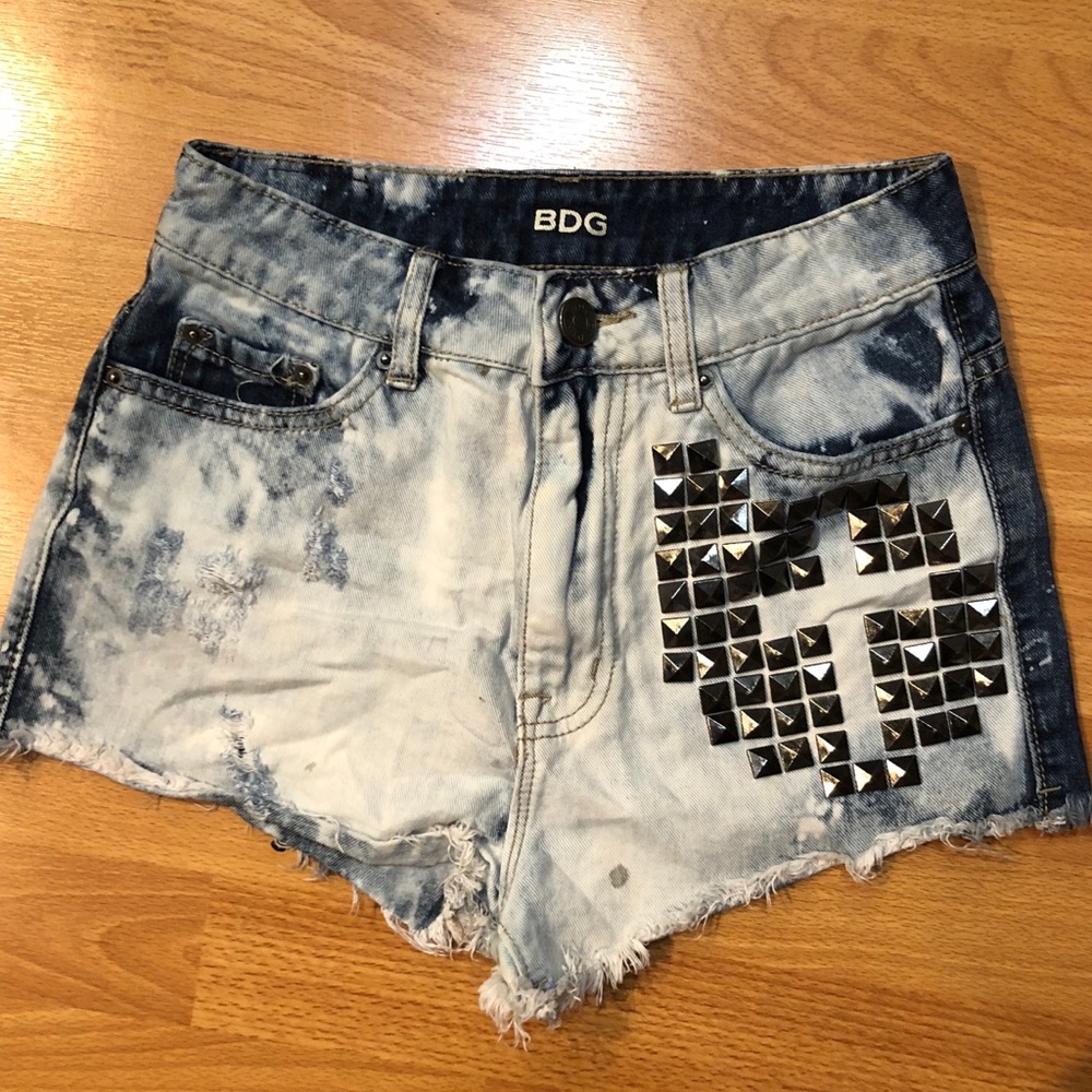 UP BDG High-Waisted Acid Wash Studded Denim Shorts
